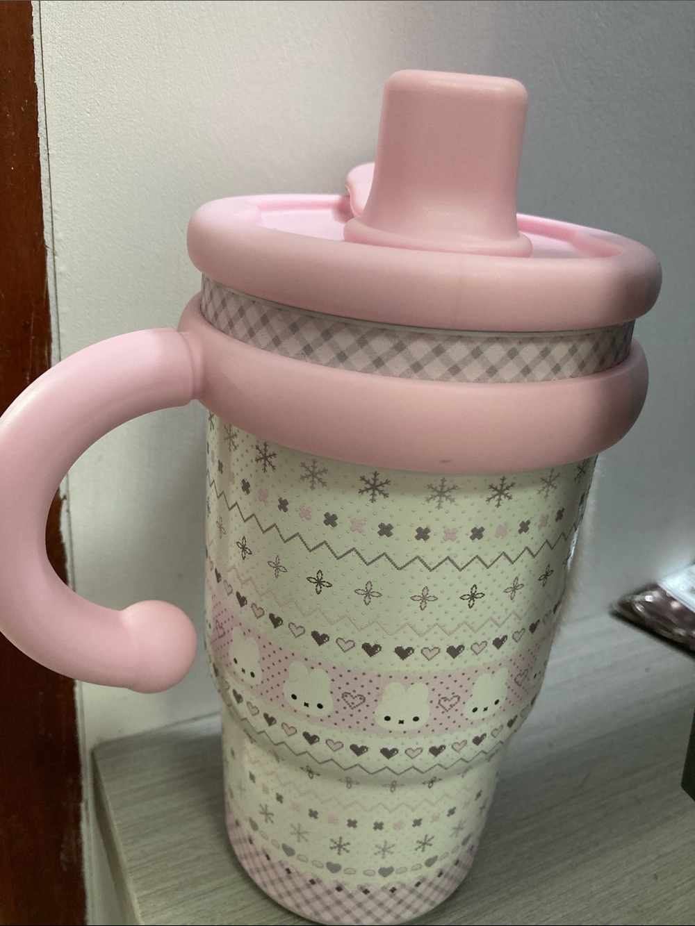 Pink Patterned Insulated Sipper Tumbler with Handle